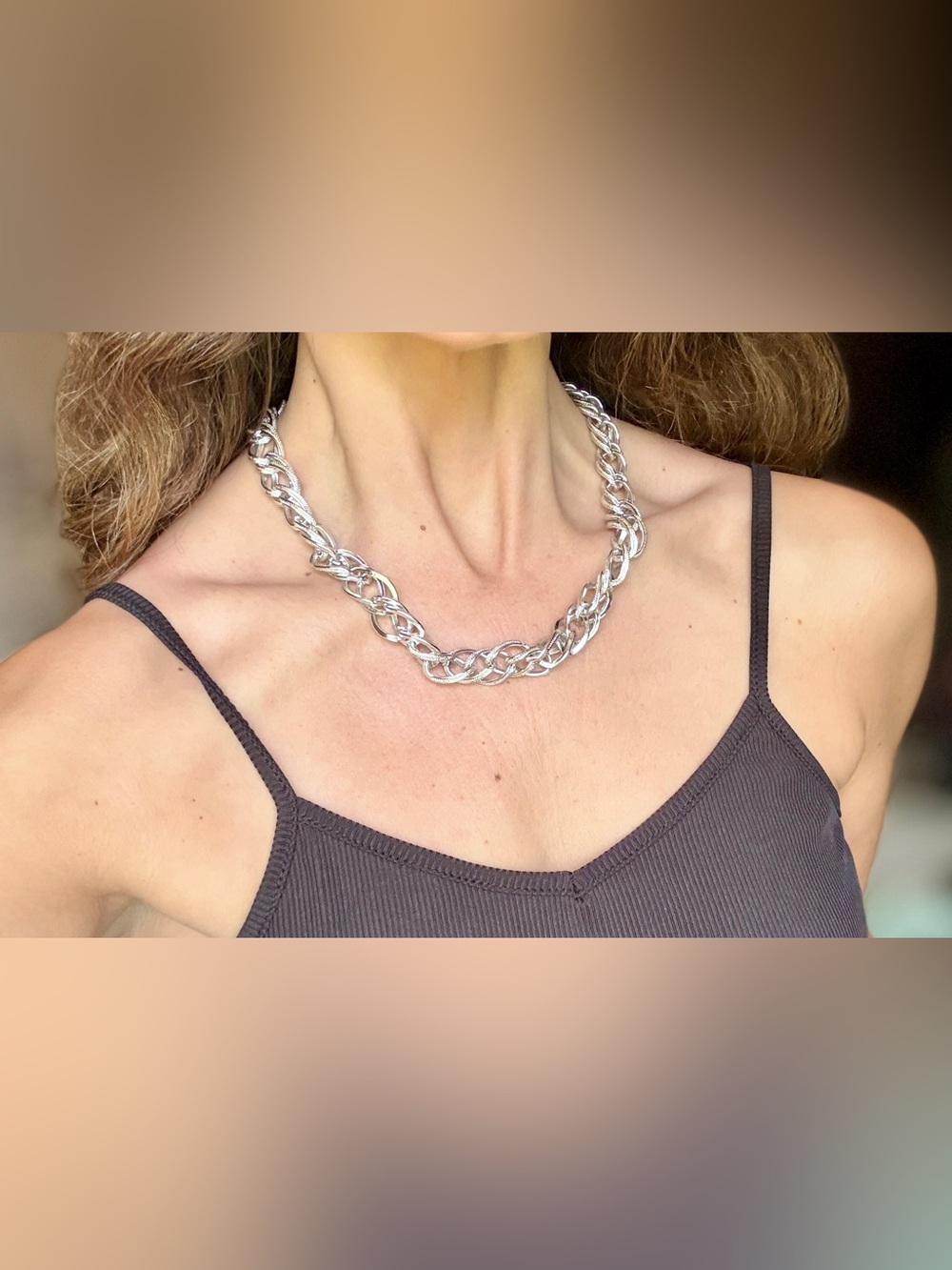 Rare Vintage 1980s German Eloxal Double Curb Link Chain Necklace